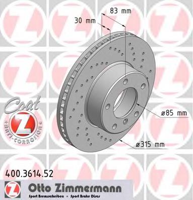 400.3614.52 Zimmermann disco do freio dianteiro