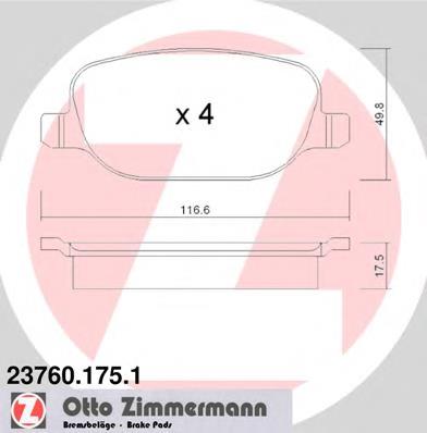 Купить 237601751 Zimmermann Колодки тормозные задние, дисковые