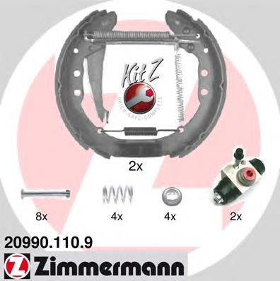 209901109 Zimmermann sapatas do freio traseiras de tambor, montadas com cilindros, kit