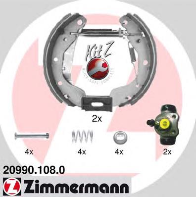 209901080 Zimmermann sapatas do freio traseiras de tambor, montadas com cilindros, kit