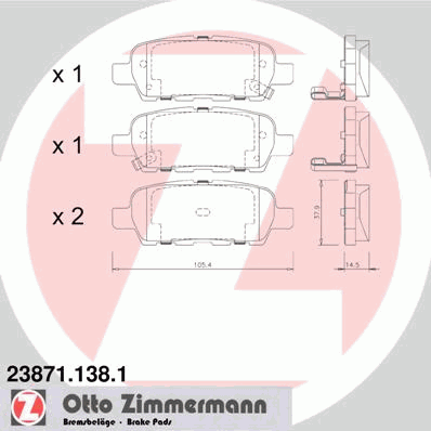 238711381 Zimmermann sapatas do freio traseiras de disco