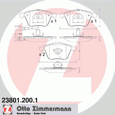 238012001 Zimmermann sapatas do freio dianteiras de disco