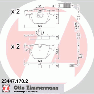 234471702 Zimmermann sapatas do freio traseiras de disco