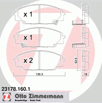231781601 Zimmermann sapatas do freio dianteiras de disco