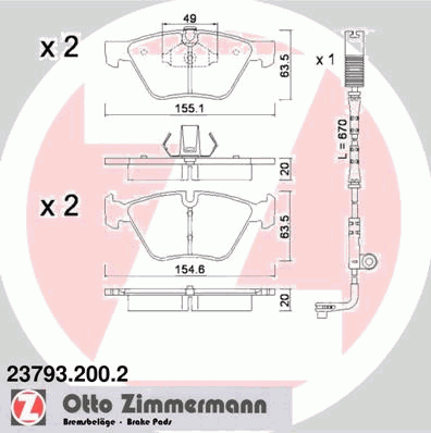 23793.200.2 Zimmermann sapatas do freio dianteiras de disco