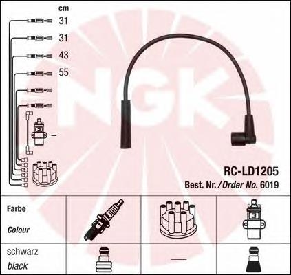 RCLD1205 NGK fios de alta voltagem, kit