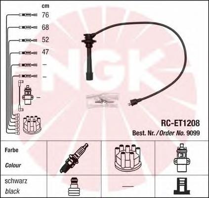 RCET1208 NGK fios de alta voltagem, kit