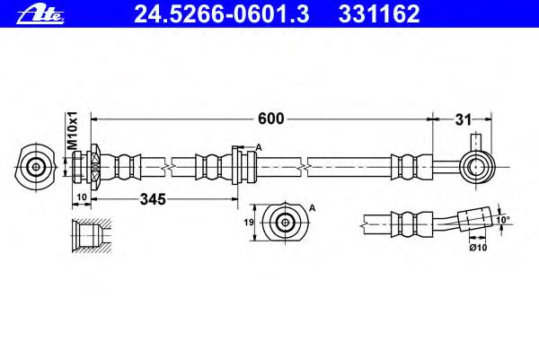 24.5266-0601.3 ATE mangueira do freio dianteira direita