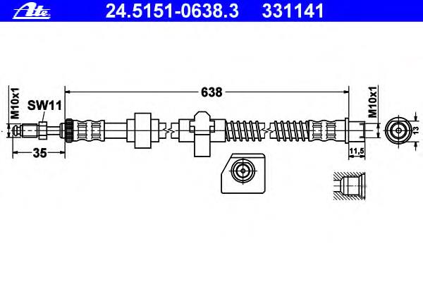 24.5151-0638.3 ATE mangueira do freio traseira esquerda
