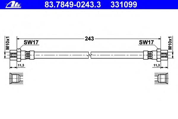 83.7849-0243.3 ATE mangueira do freio traseira
