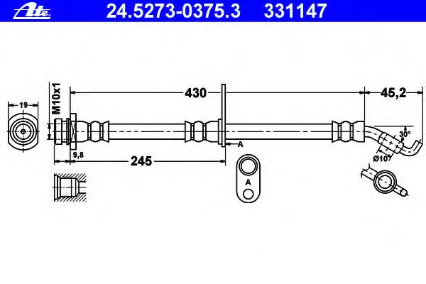 24.5273-0375.3 ATE mangueira do freio dianteira