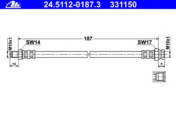 24.5112-0187.3 ATE mangueira do freio traseira