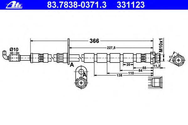 83.7838-0371.3 ATE mangueira do freio dianteira esquerda