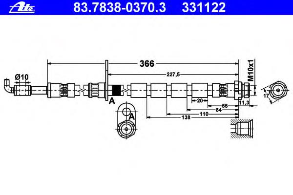 83.7838-0370.3 ATE mangueira do freio dianteira direita