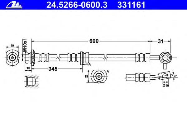 24.5266-0600.3 ATE mangueira do freio dianteira esquerda