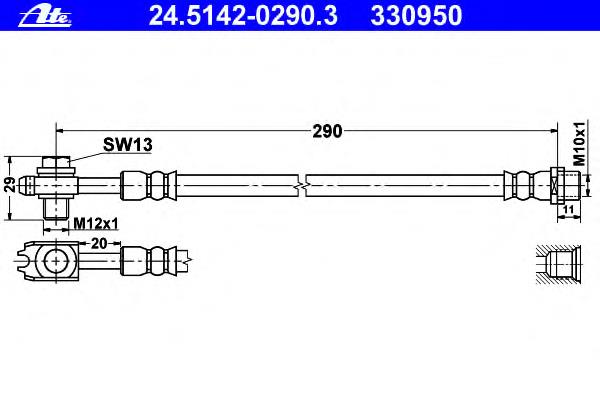 24.5142-0290.3 ATE mangueira do freio traseira