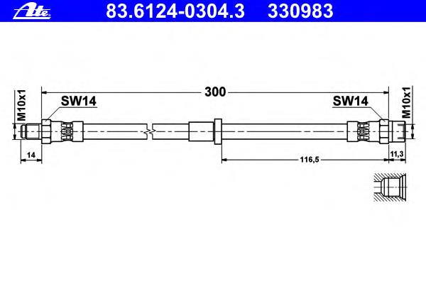 83.6124-0304.3 ATE mangueira do freio dianteira