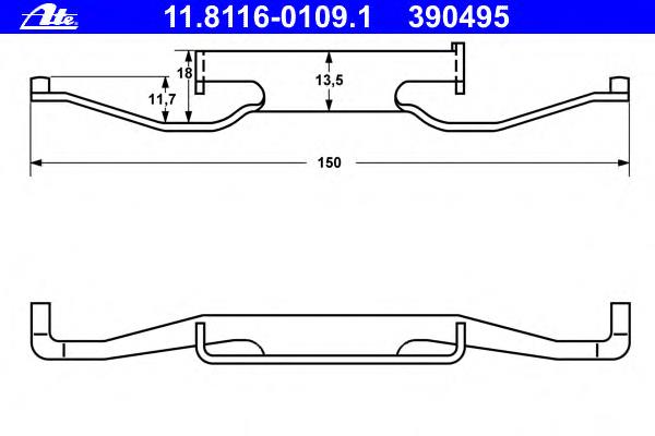 Kit de molas de fixação de sapatas de disco dianteiras 11811601091 ATE