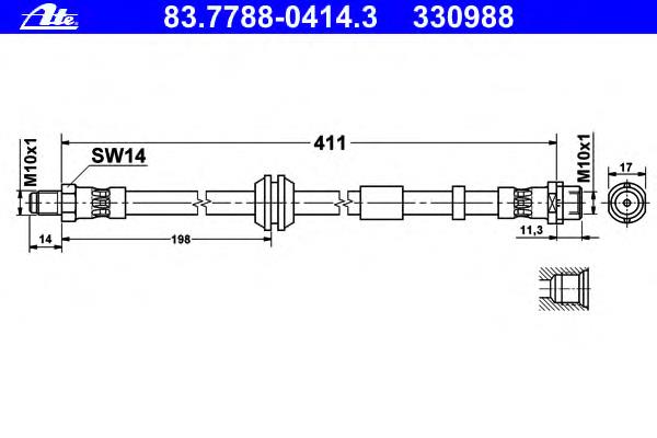 83.7788-0414.3 ATE mangueira do freio dianteira