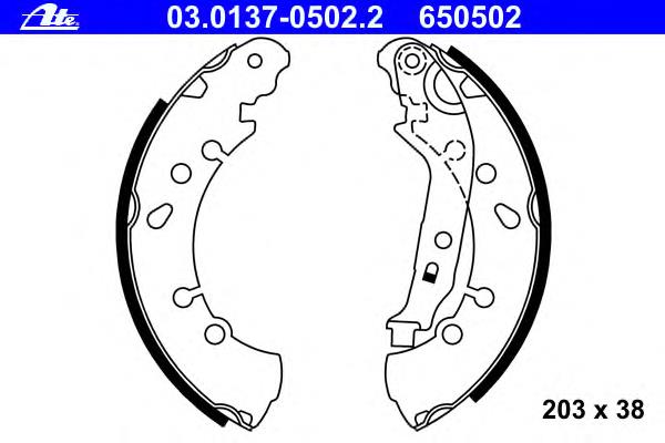 03.0137-0502.2 ATE sapatas do freio traseiras de tambor