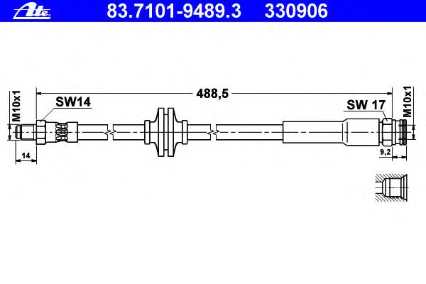 83.7101-9489.3 ATE mangueira do freio traseira
