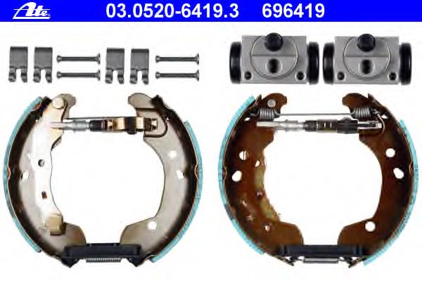 03052064193 ATE sapatas do freio traseiras de tambor, montadas com cilindros, kit