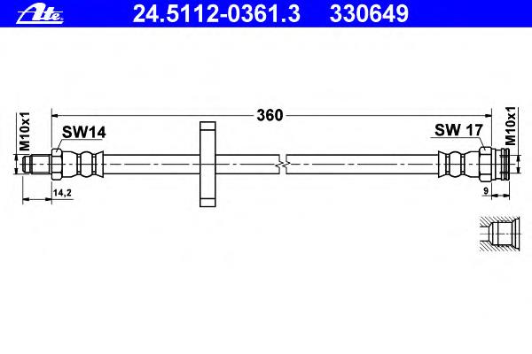 24.5112-0361.3 ATE mangueira do freio traseira