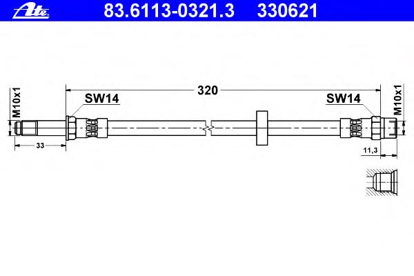 83.6113-0321.3 ATE mangueira do freio dianteira
