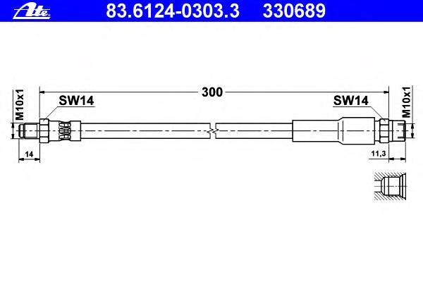 83.6124-0303.3 ATE mangueira do freio traseira