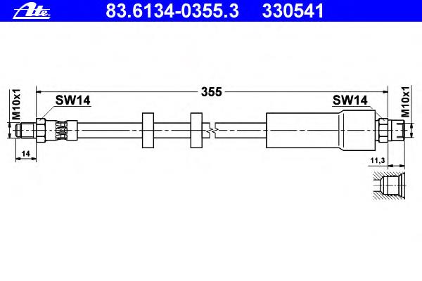 83.6134-0355.3 ATE mangueira do freio traseira