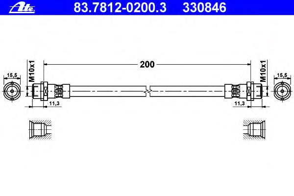 83.7812-0200.3 ATE mangueira do freio traseira