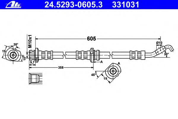 24.5293-0605.3 ATE mangueira do freio dianteira