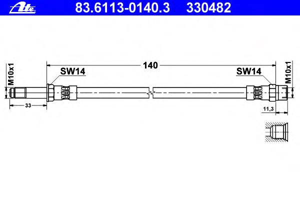 83.6113-0140.3 ATE mangueira do freio traseira