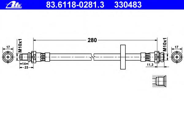 83.6118-0281.3 ATE mangueira do freio traseira