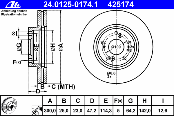 24.0125-0174.1 ATE disco do freio dianteiro