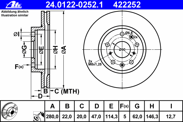 24.0122-0252.1 ATE disco do freio dianteiro