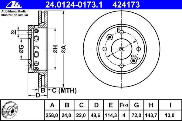 24.0124-0173.1 ATE disco do freio dianteiro