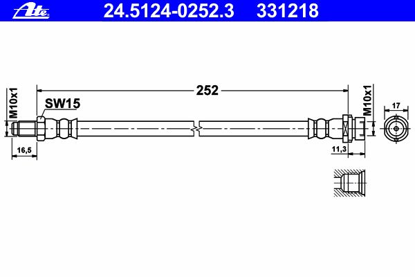 24.5124-0252.3 ATE mangueira do freio traseira