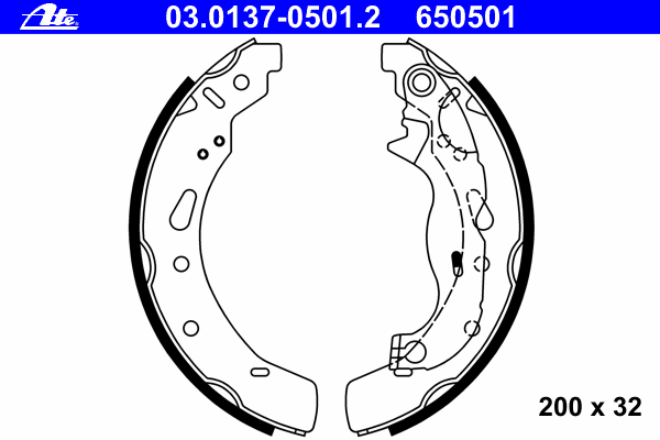 03.0137-0501.2 ATE sapatas do freio traseiras de tambor