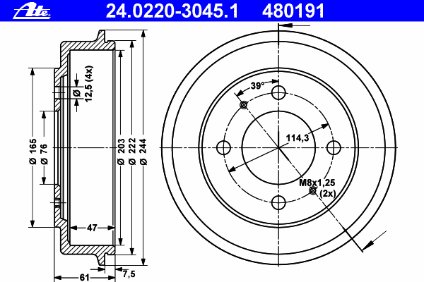 Тормозной барабан 24022030451 ATE