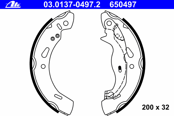 03.0137-0497.2 ATE sapatas do freio traseiras de tambor