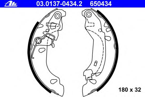 03.0137-0434.2 ATE sapatas do freio traseiras de tambor