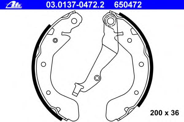 03.0137-0472.2 ATE sapatas do freio traseiras de tambor