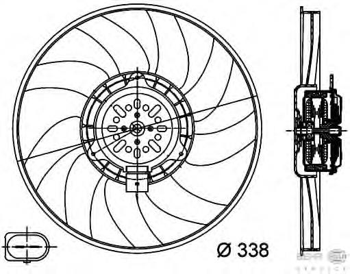 8EW351044361 HELLA ventilador elétrico de esfriamento montado (motor + roda de aletas direito)
