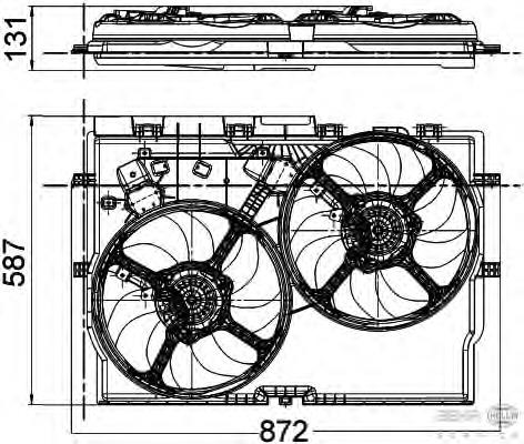 8EW351041431 HELLA difusor do radiador de esfriamento, montado com motor e roda de aletas
