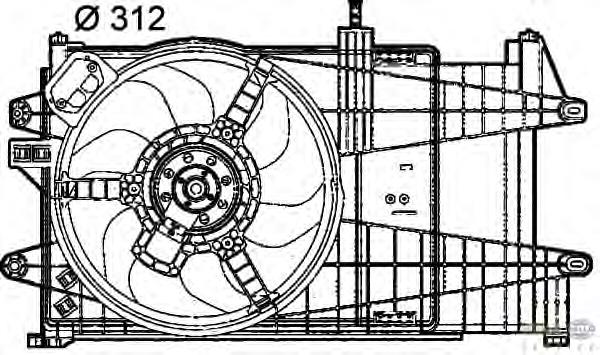 8EW351039641 HELLA difusor do radiador de esfriamento, montado com motor e roda de aletas