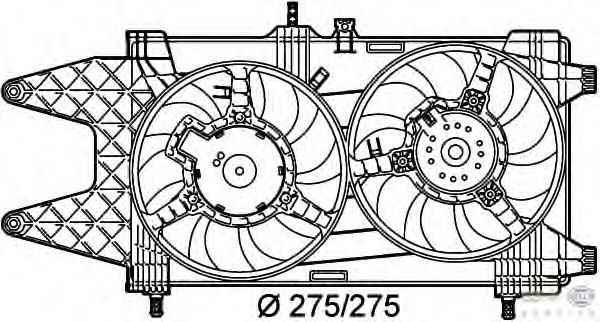 46849149 Fiat/Alfa/Lancia difusor do radiador de esfriamento, montado com motor e roda de aletas