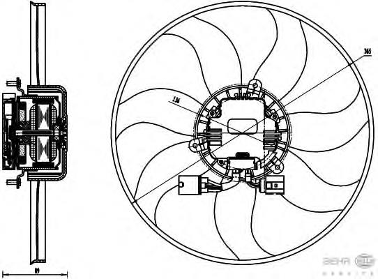 8EW351040071 HELLA ventilador elétrico de esfriamento montado (motor + roda de aletas esquerdo)