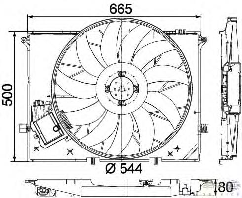 A220500029328 Mercedes difusor do radiador de esfriamento, montado com motor e roda de aletas