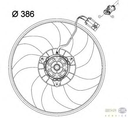 1314445 Opel ventilador elétrico de esfriamento montado (motor + roda de aletas direito)